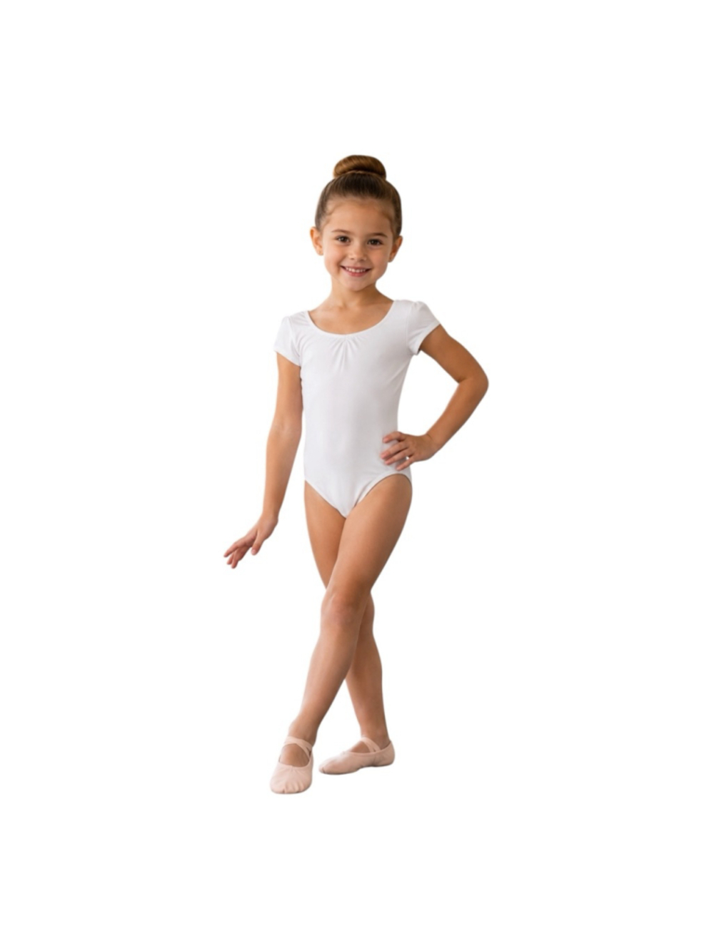 Bloch White Short Sleeve Ballet Leotard Girls Size 4-6 Dance Class Uniform